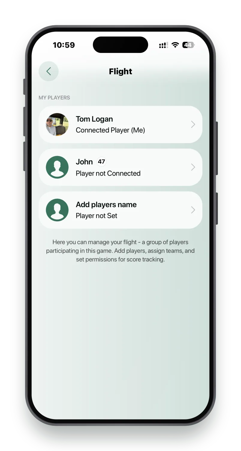 Scoring options in The Golf App including gross and net score, stroke play, Stableford, Skins, Match Play and Greensomes